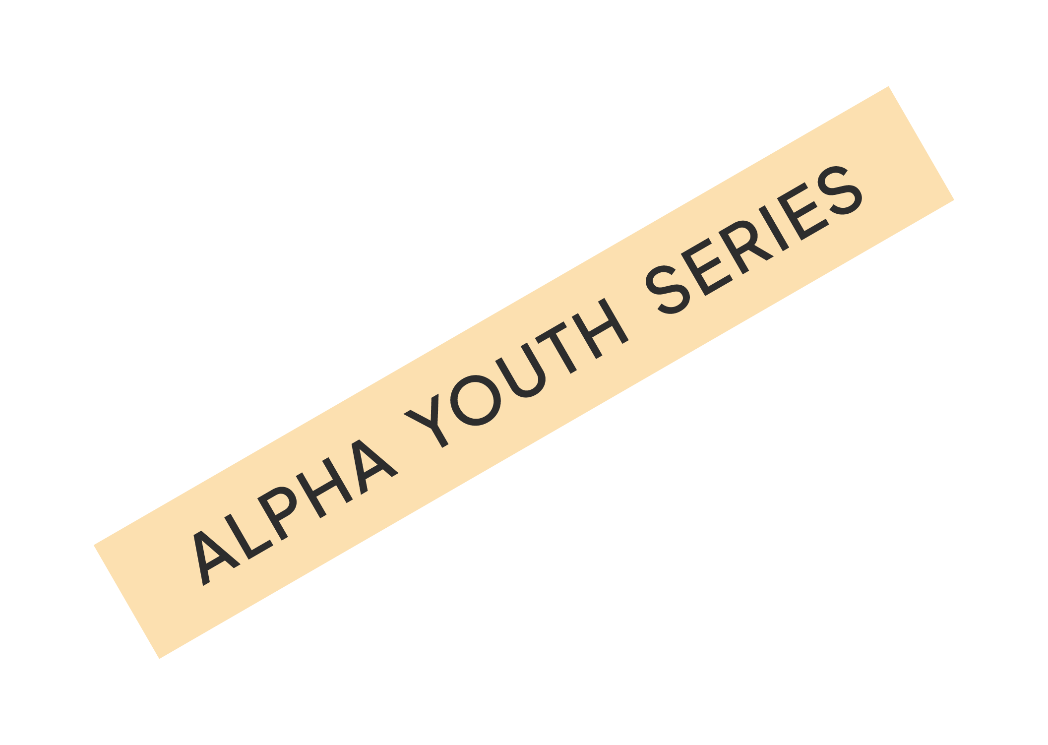 A logo for the Alpha Youth Series with a black icon of a person and a robotic arm, and a beige ribbon with black text that reads 'ALPHA YOUTH SERIES'
