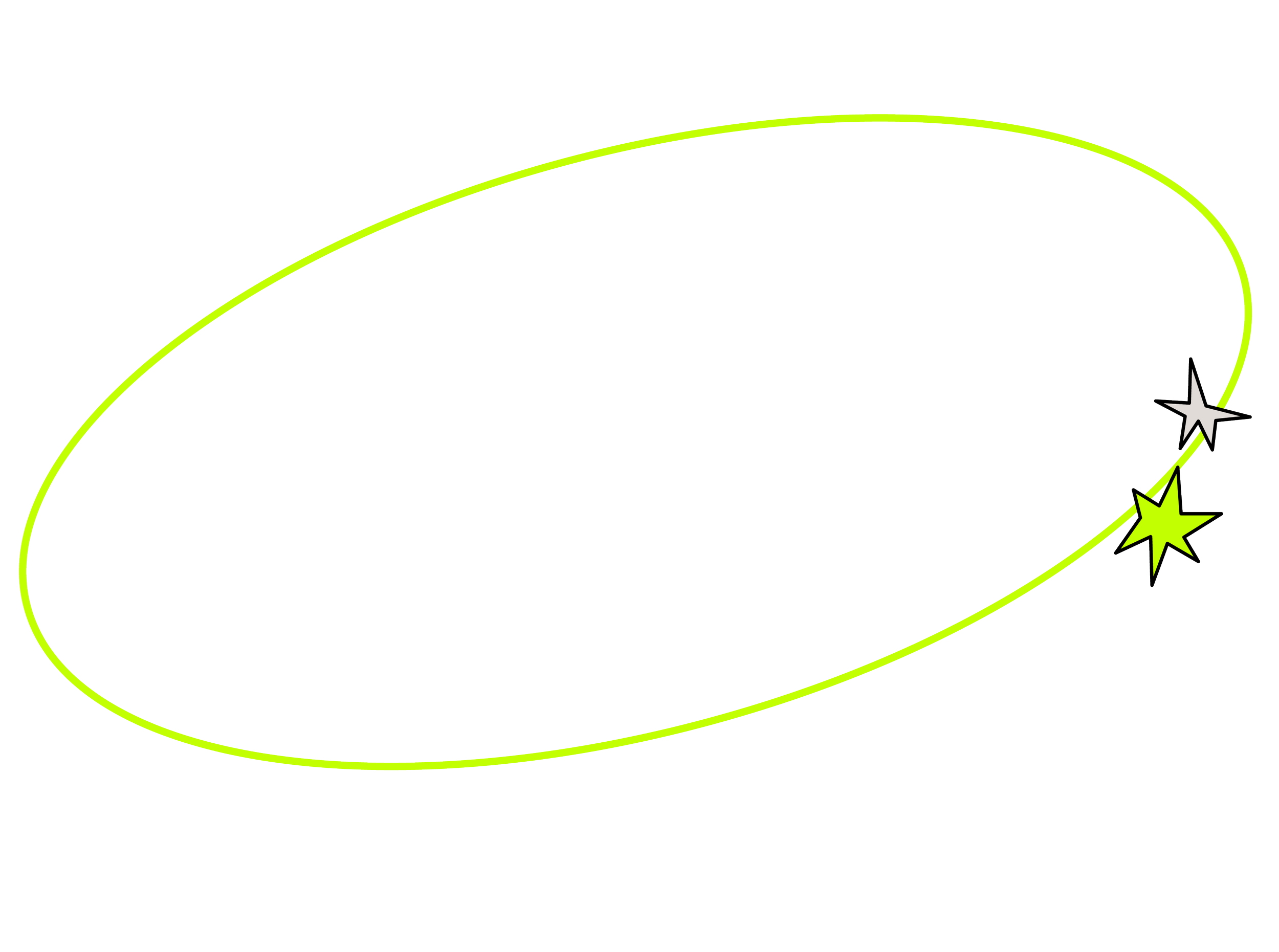 A neon green ring with two attached stars, one gray and one bright green, on a black background.